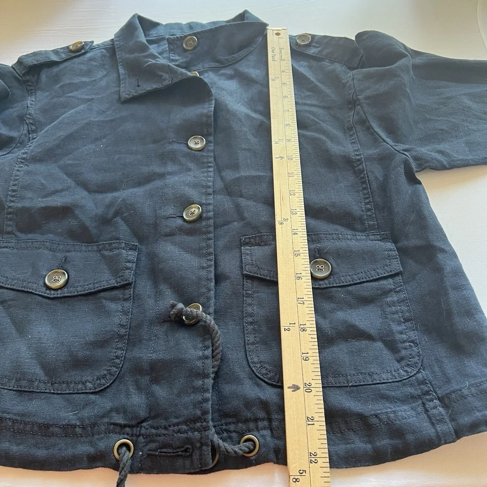 TALBOTS 100%‎ Linen Jacket Womens SMALL Navy Button Front Utility Outdoor Casual - Picture 5 of 8